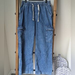 GAP Women's Blue High-Rise Wide Leg Cargo Jeans - Size S